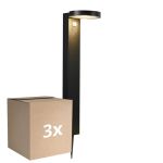 Lot 3x Nordlux Solar Éclairage de jardin Rica Rond Acier Inoxydable Noir 4.5W 400lm - 830 Blanc Chaud | Détecteur de Mouvement et de Lumière